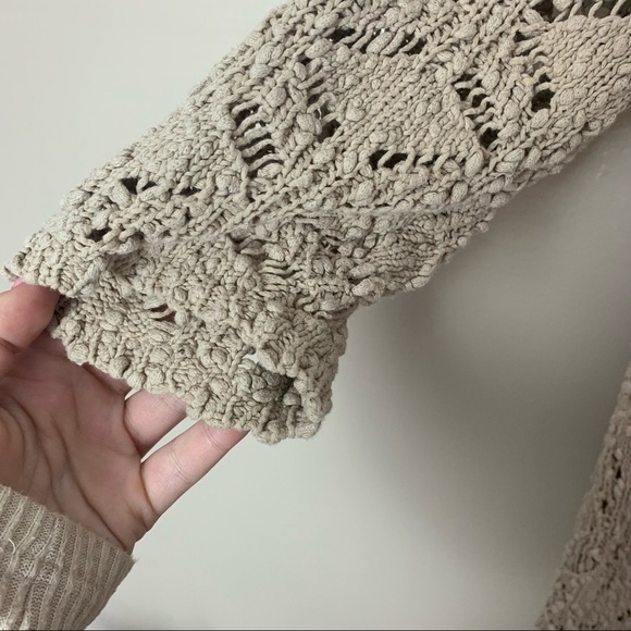 [J. Jill] Tan Open Knit 3/4 Sleeve Tunic Length Boho Sweater - Picture 4 of 10